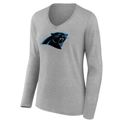 Carolina Panthers Women's Primary Team Logo Long Sleeve V-Neck T-Shirt - Heather Gray sale