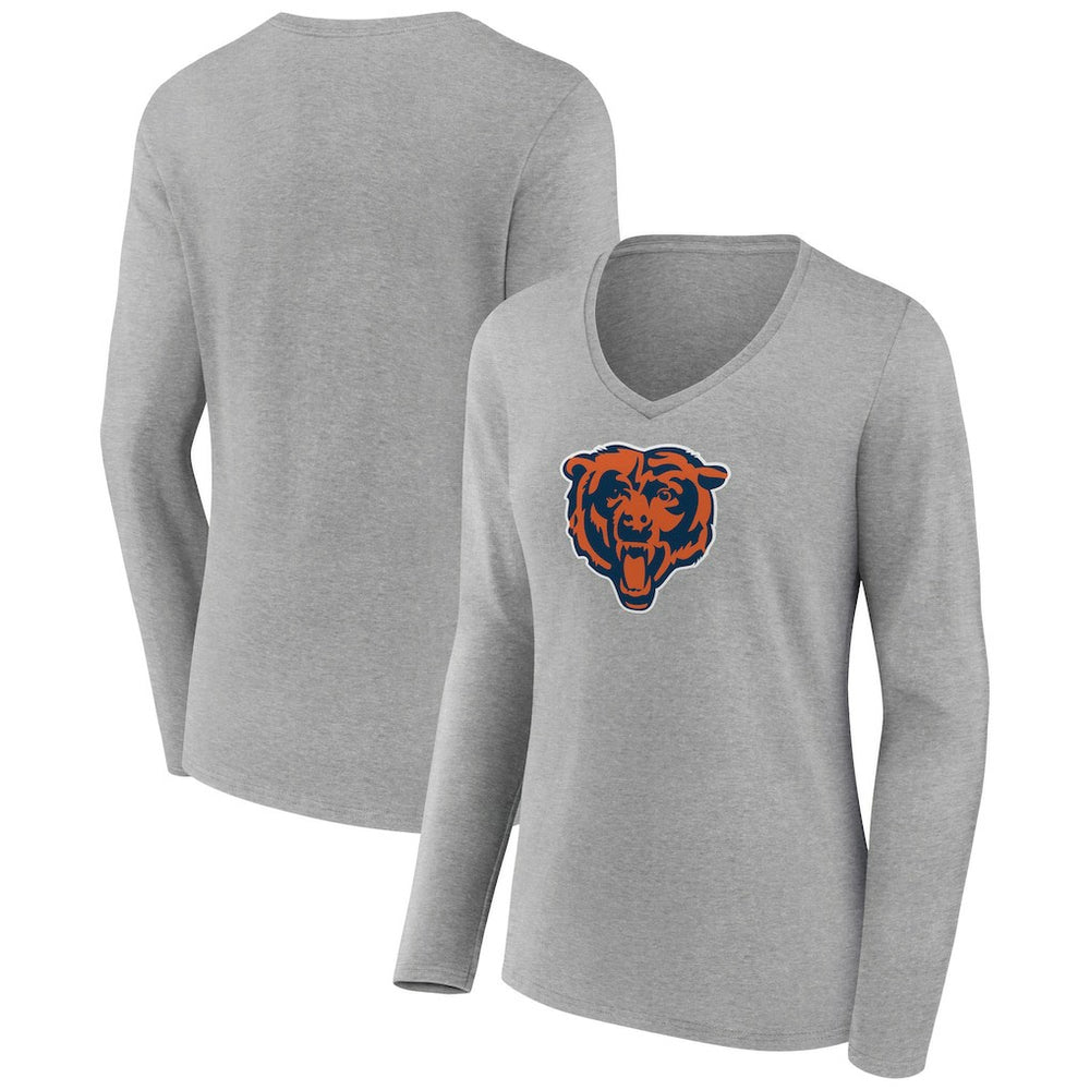 Chicago Bears Women's Primary Team Logo Long Sleeve V-Neck T-Shirt - Heather Gray sale