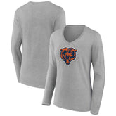 Chicago Bears Women's Primary Team Logo Long Sleeve V-Neck T-Shirt - Heather Gray sale