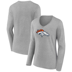 Denver Broncos Women's Primary Team Logo Long Sleeve V-Neck T-Shirt - Heather Gray for sale
