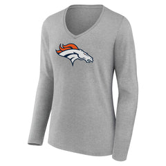 Denver Broncos Women's Primary Team Logo Long Sleeve V-Neck T-Shirt - Heather Gray for sale