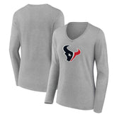 Houston Texans Women's Primary Team Logo Long Sleeve V-Neck T-Shirt - Heather Gray cheap