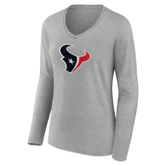 Houston Texans Women's Primary Team Logo Long Sleeve V-Neck T-Shirt - Heather Gray cheap