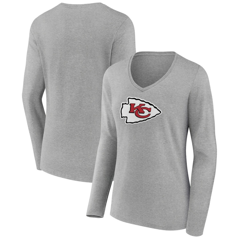 Kansas City Chiefs Women's Primary Team Logo Long Sleeve V-Neck T-Shirt - Heather Gray sale