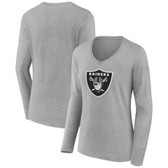 Las Vegas Raiders Women's Primary Team Logo Long Sleeve V-Neck T-Shirt - Heather Gray for sale