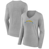 Los Angeles Chargers Women's Primary Team Logo Long Sleeve V-Neck T-Shirt - Heather Gray on sale