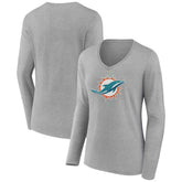Miami Dolphins Women's Primary Team Logo Long Sleeve V-Neck T-Shirt - Heather Gray for sale