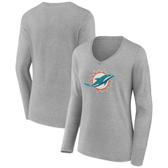 Miami Dolphins Women's Primary Team Logo Long Sleeve V-Neck T-Shirt - Heather Gray for sale