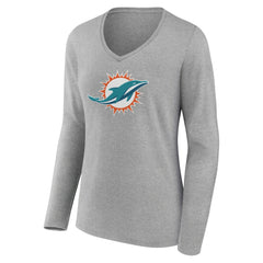 Miami Dolphins Women's Primary Team Logo Long Sleeve V-Neck T-Shirt - Heather Gray for sale