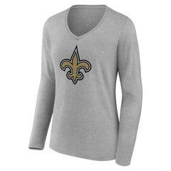 New Orleans Saints Women's Primary Team Logo Long Sleeve V-Neck T-Shirt - Heather Gray cheap