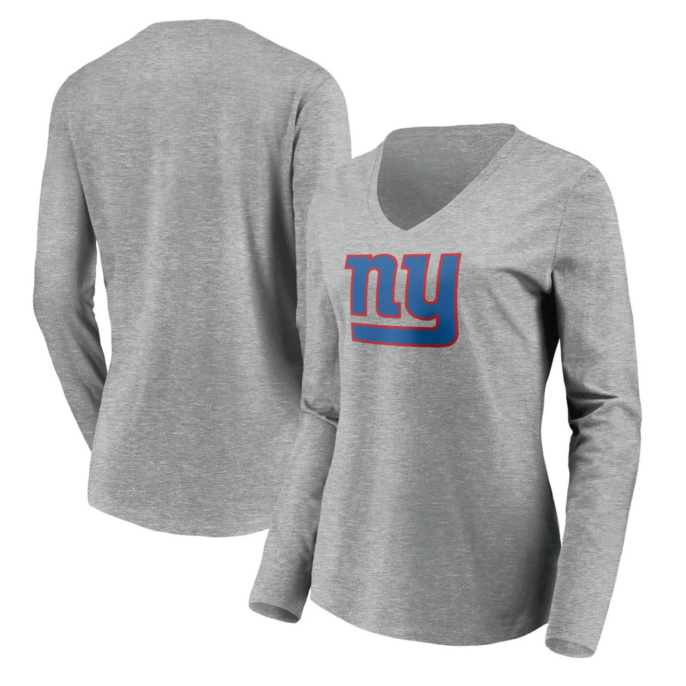 New York Giants Women's Primary Team Logo Long Sleeve V-Neck T-Shirt - Heather Gray online