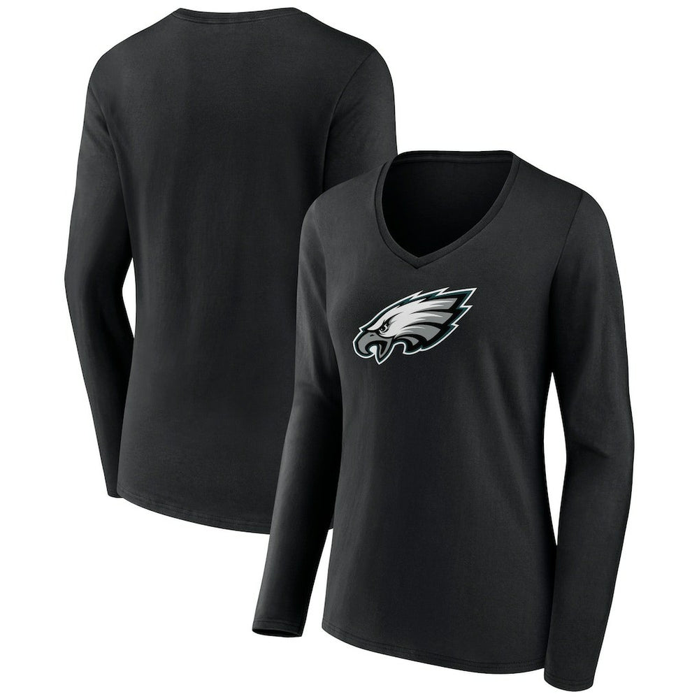 Philadelphia Eagles Women's Primary Team Logo Long Sleeve V-Neck T-Shirt - Black sale