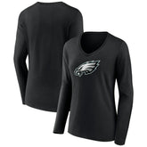 Philadelphia Eagles Women's Primary Team Logo Long Sleeve V-Neck T-Shirt - Black sale