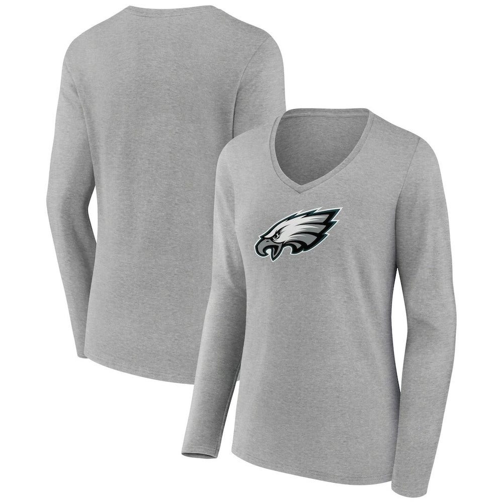 Philadelphia Eagles Women's Primary Team Logo Long Sleeve V-Neck T-Shirt - Heather Gray sale