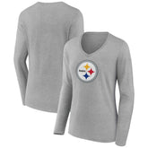 Pittsburgh Steelers Women's Primary Team Logo Long Sleeve V-Neck T-Shirt - Heather Gray discount