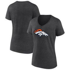 Denver Broncos Women's Primary Team Logo V-Neck T-Shirt - Charcoal discount