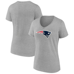 New England Patriots Women's Primary Team Logo V-Neck T-Shirt - Heather Gray for sale