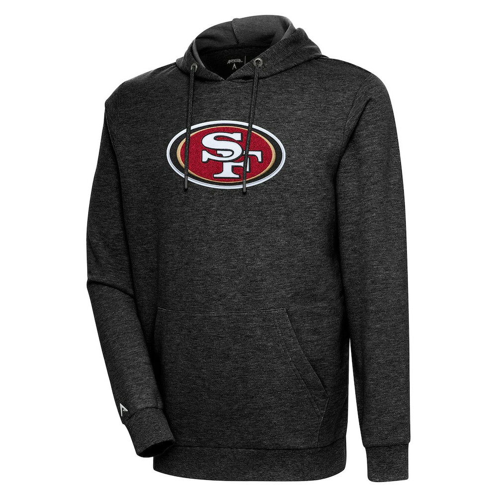 San Francisco 49ers Antigua Action Chenille Pullover Hoodie - Heathered Black cheap