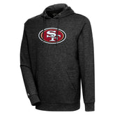 San Francisco 49ers Antigua Action Chenille Pullover Hoodie - Heathered Black cheap