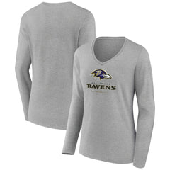 Baltimore Ravens Women's Logo Team Lockup Long Sleeve V-Neck T-Shirt - Heather Gray on sale