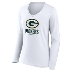 Green Bay Packers Women's Logo Team Lockup Long Sleeve V-Neck T-Shirt - White on sale