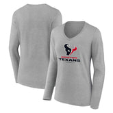 Houston Texans Women's Logo Team Lockup Long Sleeve V-Neck T-Shirt - Heather Gray online