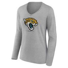Jacksonville Jaguars Women's Logo Team Lockup Long Sleeve V-Neck T-Shirt - Heather Gray outlet