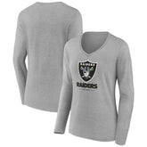Las Vegas Raiders Women's Logo Team Lockup Long Sleeve V-Neck T-Shirt - Heather Gray cheap