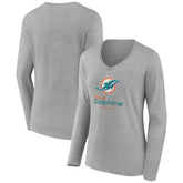 Miami Dolphins Women's Logo Team Lockup Long Sleeve V-Neck T-Shirt - Heather Gray online