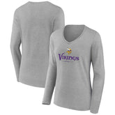 Minnesota Vikings Women's Logo Team Lockup Long Sleeve V-Neck T-Shirt - Heather Gray on sale