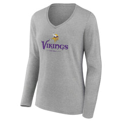 Minnesota Vikings Women's Logo Team Lockup Long Sleeve V-Neck T-Shirt - Heather Gray on sale
