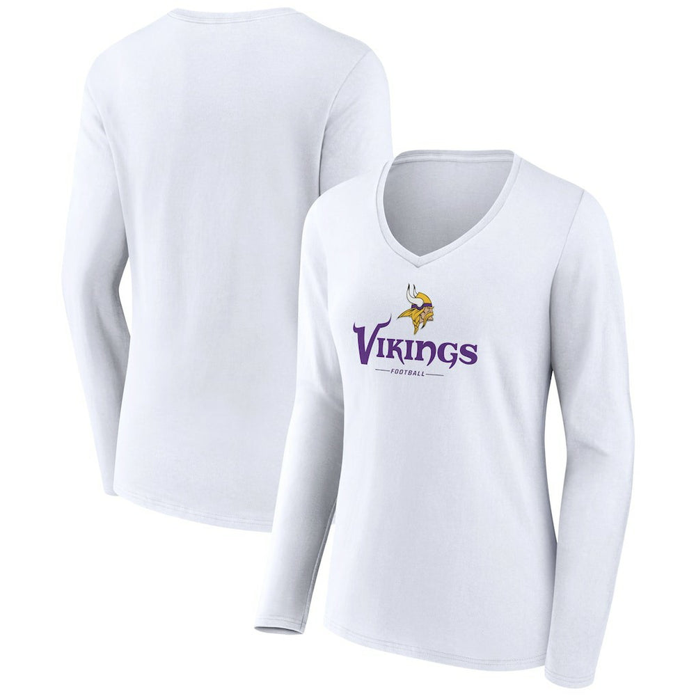 Minnesota Vikings Women's Logo Team Lockup Long Sleeve V-Neck T-Shirt - White outlet