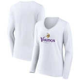 Minnesota Vikings Women's Logo Team Lockup Long Sleeve V-Neck T-Shirt - White outlet