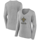 New Orleans Saints Women's Logo Team Lockup Long Sleeve V-Neck T-Shirt - Heather Gray discount