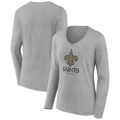 New Orleans Saints Women's Logo Team Lockup Long Sleeve V-Neck T-Shirt - Heather Gray discount