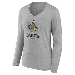 New Orleans Saints Women's Logo Team Lockup Long Sleeve V-Neck T-Shirt - Heather Gray discount