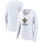 New Orleans Saints Women's Logo Team Lockup Long Sleeve V-Neck T-Shirt - White cheap