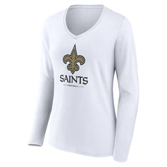New Orleans Saints Women's Logo Team Lockup Long Sleeve V-Neck T-Shirt - White cheap
