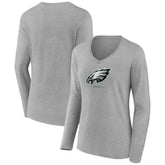 Philadelphia Eagles Women's Logo Team Lockup Long Sleeve V-Neck T-Shirt - Heather Gray online