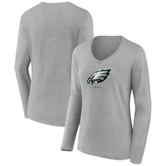 Philadelphia Eagles Women's Logo Team Lockup Long Sleeve V-Neck T-Shirt - Heather Gray online