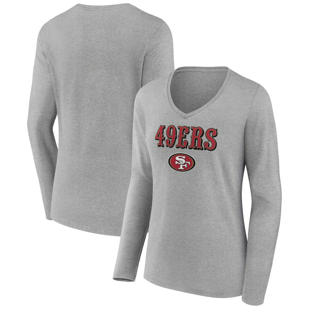 San Francisco 49ers Women's Logo Team Lockup Long Sleeve V-Neck T-Shirt - Heather Gray on sale