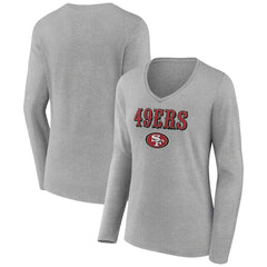 San Francisco 49ers Women's Logo Team Lockup Long Sleeve V-Neck T-Shirt - Heather Gray on sale