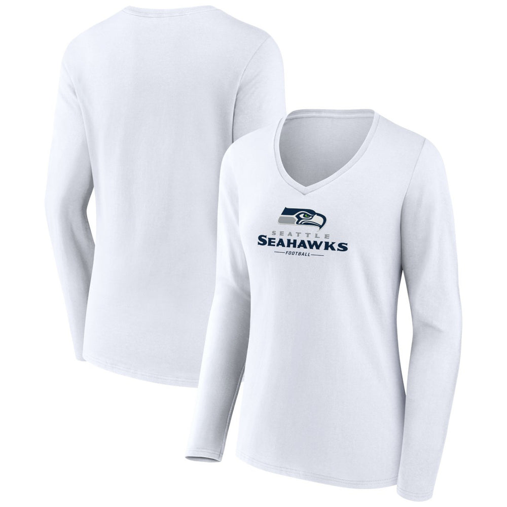 Seattle Seahawks Women's Logo Team Lockup Long Sleeve V-Neck T-Shirt - White outlet
