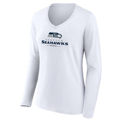 Seattle Seahawks Women's Logo Team Lockup Long Sleeve V-Neck T-Shirt - White outlet
