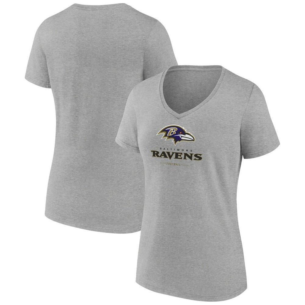 Baltimore Ravens Women's Logo Team Lockup V-Neck T-Shirt - Gray cheap
