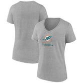 Miami Dolphins Women's Logo Team Lockup V-Neck T-Shirt - Gray for sale