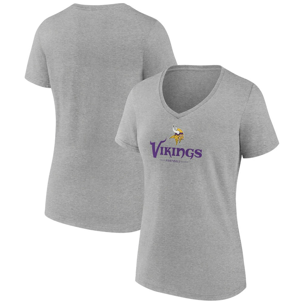 Minnesota Vikings Women's Logo Team Lockup V-Neck T-Shirt - Gray online