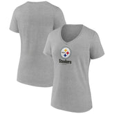 Pittsburgh Steelers Women's Logo Team Lockup V-Neck T-Shirt - Gray cheap