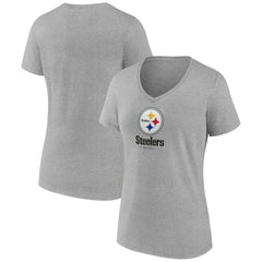 Pittsburgh Steelers Women's Logo Team Lockup V-Neck T-Shirt - Gray cheap