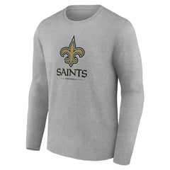 New Orleans Saints Logo Team Lockup Long Sleeve T-Shirt - Gray for sale